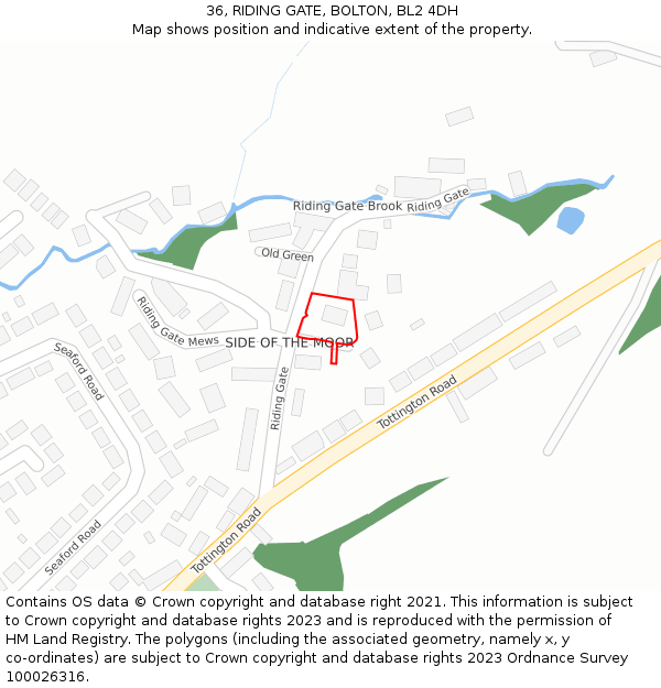 36, RIDING GATE, BOLTON, BL2 4DH: Location map and indicative extent of plot