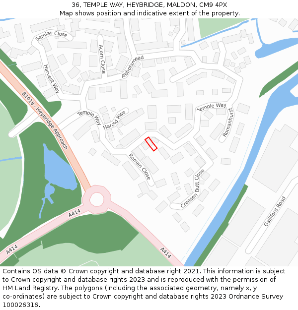 36, TEMPLE WAY, HEYBRIDGE, MALDON, CM9 4PX: Location map and indicative extent of plot