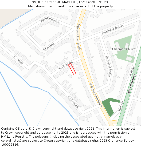 36, THE CRESCENT, MAGHULL, LIVERPOOL, L31 7BL: Location map and indicative extent of plot