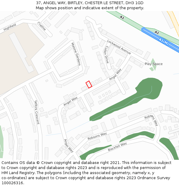 37, ANGEL WAY, BIRTLEY, CHESTER LE STREET, DH3 1GD: Location map and indicative extent of plot