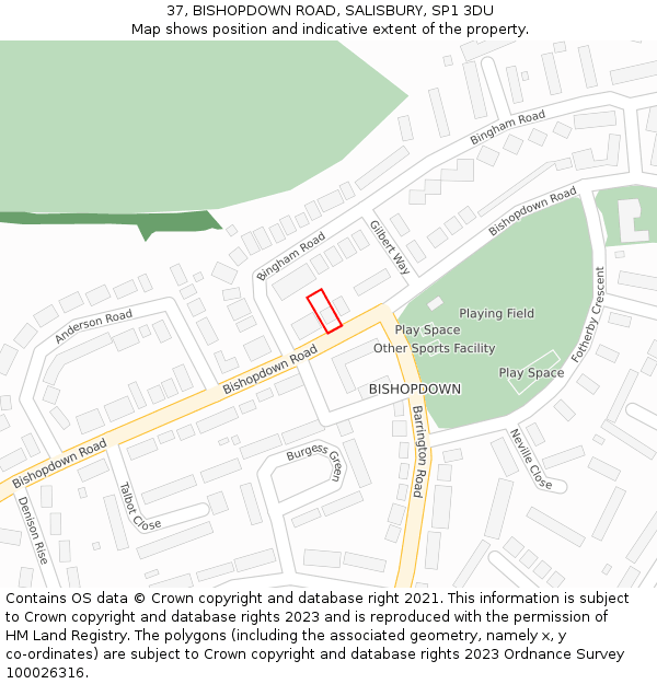 37, BISHOPDOWN ROAD, SALISBURY, SP1 3DU: Location map and indicative extent of plot