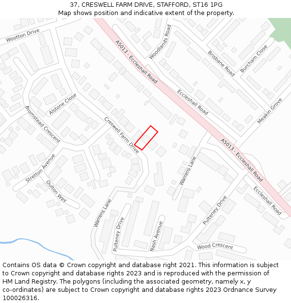 37, CRESWELL FARM DRIVE, STAFFORD, ST16 1PG: Location map and indicative extent of plot