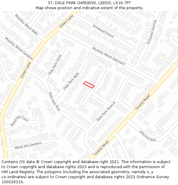 37, DALE PARK GARDENS, LEEDS, LS16 7PT: Location map and indicative extent of plot
