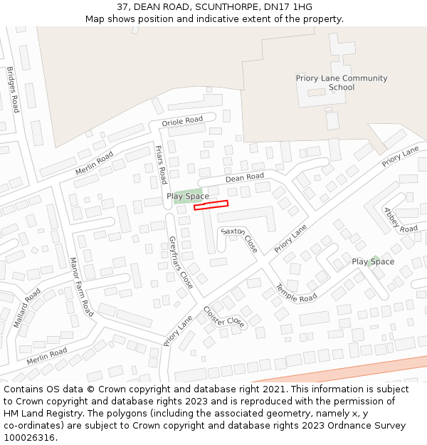 37, DEAN ROAD, SCUNTHORPE, DN17 1HG: Location map and indicative extent of plot