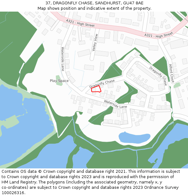 37, DRAGONFLY CHASE, SANDHURST, GU47 8AE: Location map and indicative extent of plot