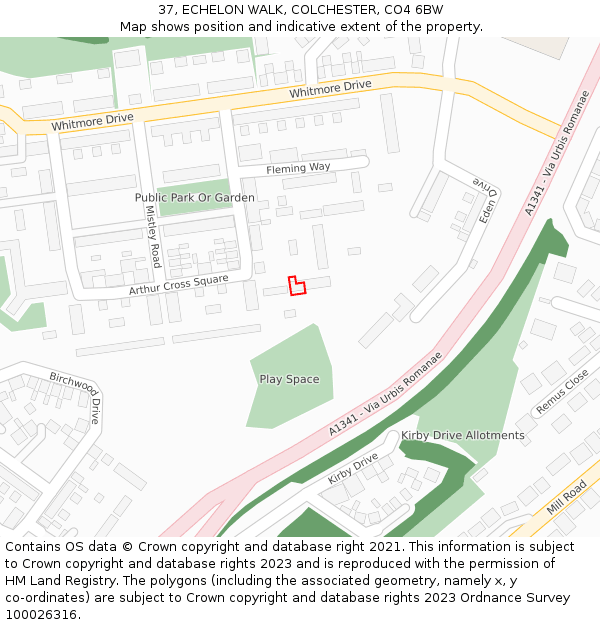 37, ECHELON WALK, COLCHESTER, CO4 6BW: Location map and indicative extent of plot