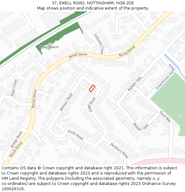 37, EWELL ROAD, NOTTINGHAM, NG8 2DE: Location map and indicative extent of plot