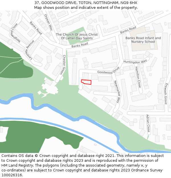 37, GOODWOOD DRIVE, TOTON, NOTTINGHAM, NG9 6HX: Location map and indicative extent of plot