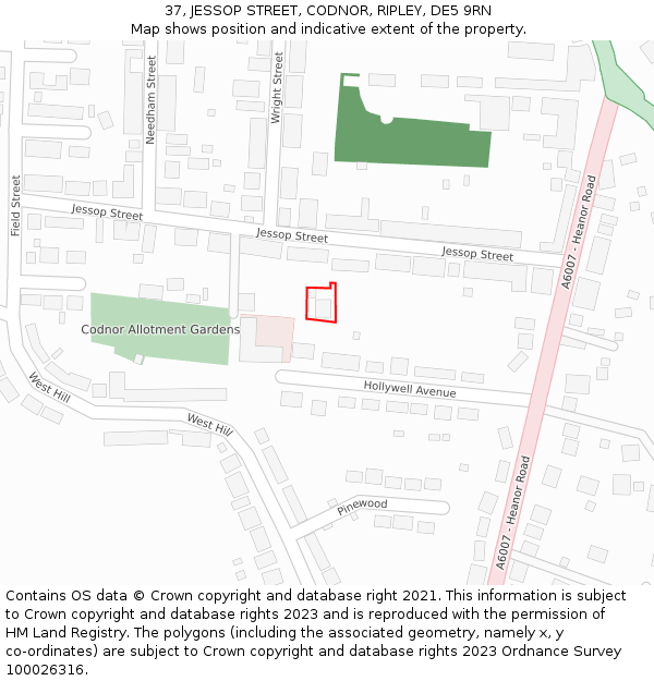37, JESSOP STREET, CODNOR, RIPLEY, DE5 9RN: Location map and indicative extent of plot