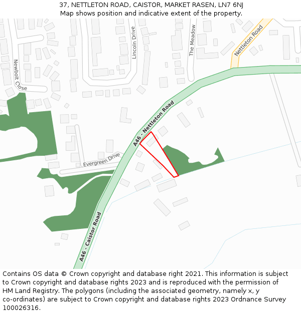 37, NETTLETON ROAD, CAISTOR, MARKET RASEN, LN7 6NJ: Location map and indicative extent of plot