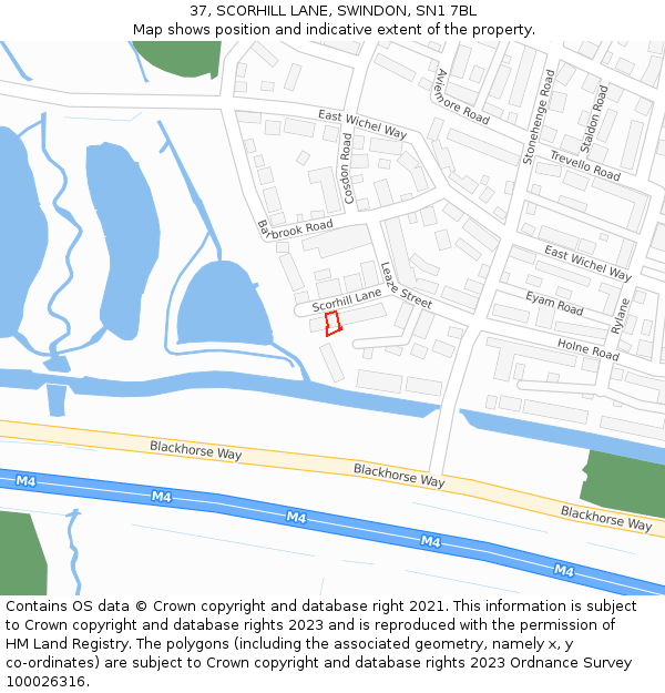 37, SCORHILL LANE, SWINDON, SN1 7BL: Location map and indicative extent of plot