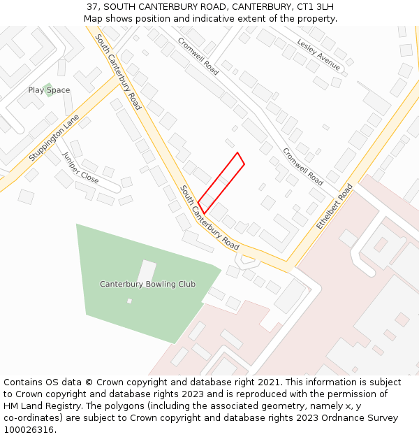 37, SOUTH CANTERBURY ROAD, CANTERBURY, CT1 3LH: Location map and indicative extent of plot