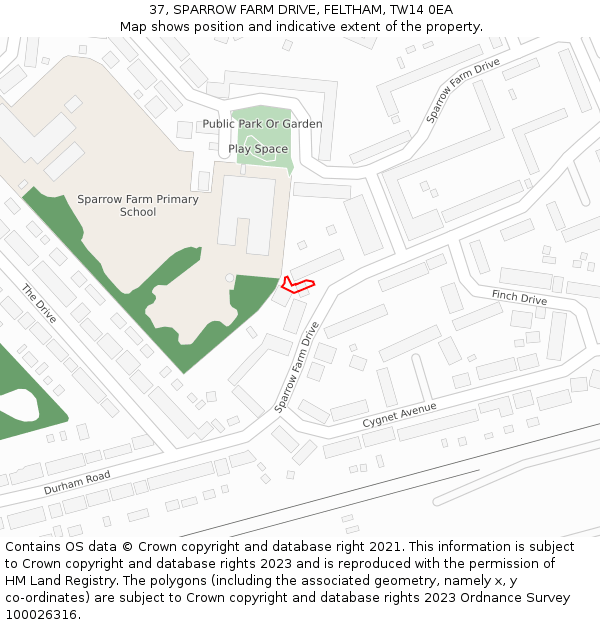 37, SPARROW FARM DRIVE, FELTHAM, TW14 0EA: Location map and indicative extent of plot