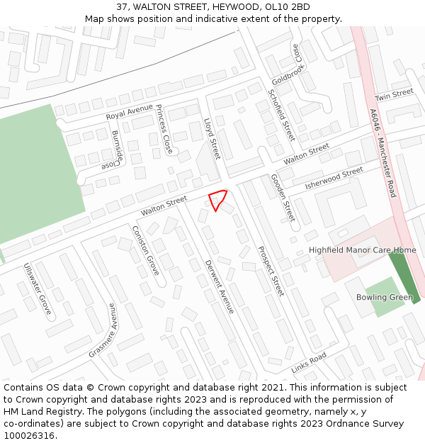 37, WALTON STREET, HEYWOOD, OL10 2BD: Location map and indicative extent of plot