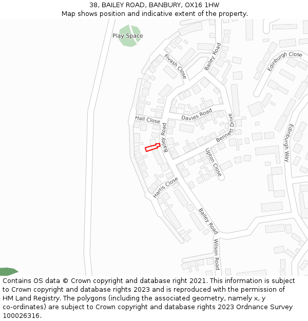 38, BAILEY ROAD, BANBURY, OX16 1HW: Location map and indicative extent of plot