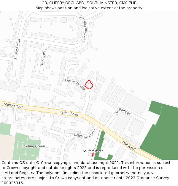 38, CHERRY ORCHARD, SOUTHMINSTER, CM0 7HE: Location map and indicative extent of plot