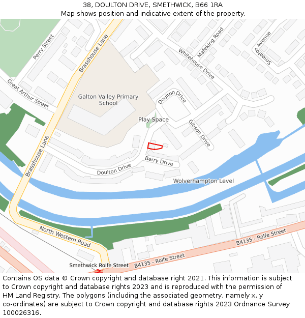 38, DOULTON DRIVE, SMETHWICK, B66 1RA: Location map and indicative extent of plot