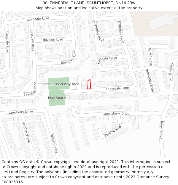 38, ENNERDALE LANE, SCUNTHORPE, DN16 2RW: Location map and indicative extent of plot