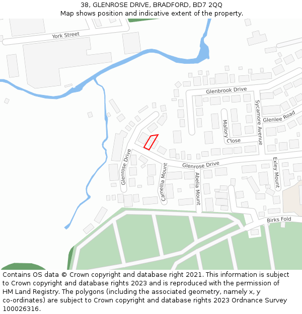 38, GLENROSE DRIVE, BRADFORD, BD7 2QQ: Location map and indicative extent of plot
