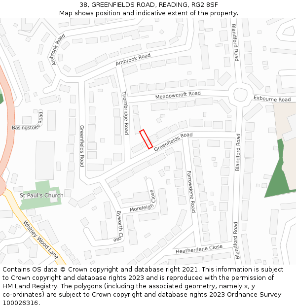 38, GREENFIELDS ROAD, READING, RG2 8SF: Location map and indicative extent of plot