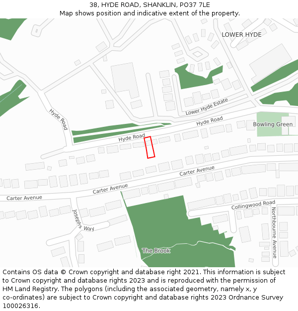 38, HYDE ROAD, SHANKLIN, PO37 7LE: Location map and indicative extent of plot