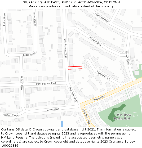 38, PARK SQUARE EAST, JAYWICK, CLACTON-ON-SEA, CO15 2NN: Location map and indicative extent of plot
