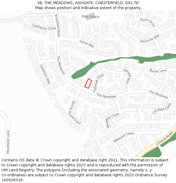 38, THE MEADOWS, ASHGATE, CHESTERFIELD, S42 7JY: Location map and indicative extent of plot