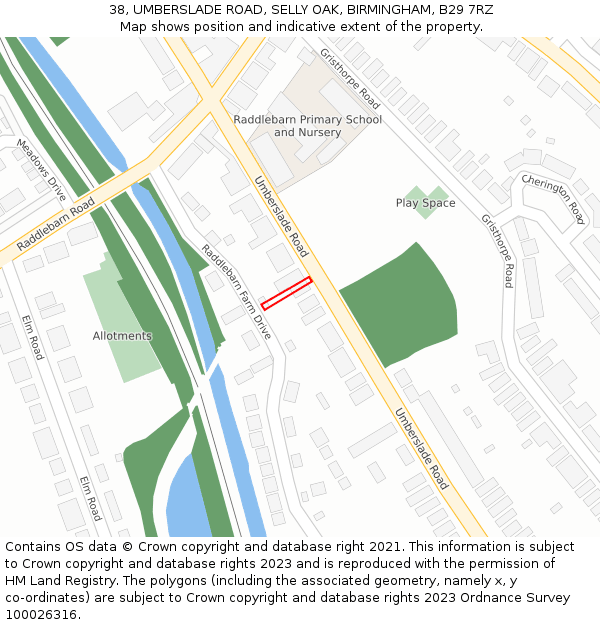 38, UMBERSLADE ROAD, SELLY OAK, BIRMINGHAM, B29 7RZ: Location map and indicative extent of plot
