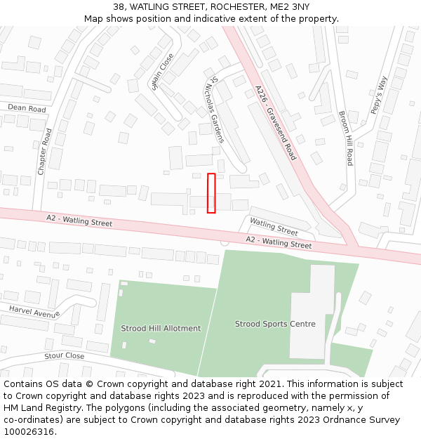 38, WATLING STREET, ROCHESTER, ME2 3NY: Location map and indicative extent of plot