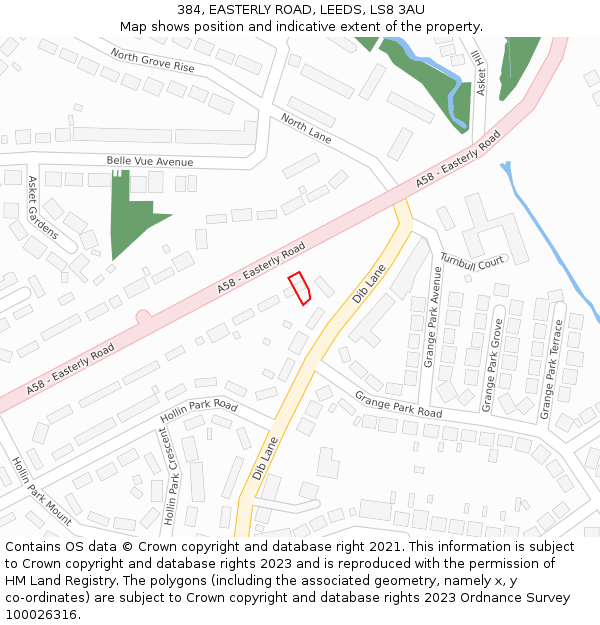 384, EASTERLY ROAD, LEEDS, LS8 3AU: Location map and indicative extent of plot