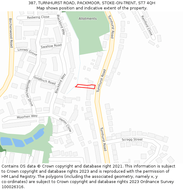 387, TURNHURST ROAD, PACKMOOR, STOKE-ON-TRENT, ST7 4QH: Location map and indicative extent of plot