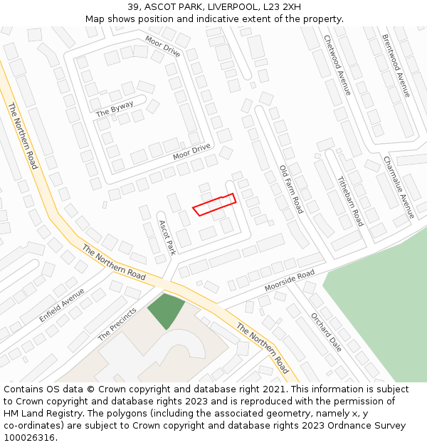 39, ASCOT PARK, LIVERPOOL, L23 2XH: Location map and indicative extent of plot