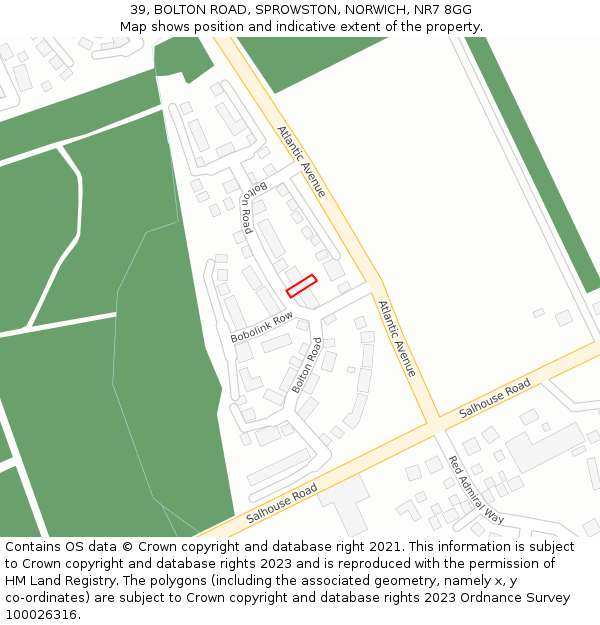 39, BOLTON ROAD, SPROWSTON, NORWICH, NR7 8GG: Location map and indicative extent of plot