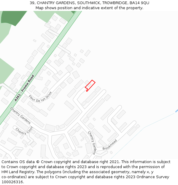 39, CHANTRY GARDENS, SOUTHWICK, TROWBRIDGE, BA14 9QU: Location map and indicative extent of plot