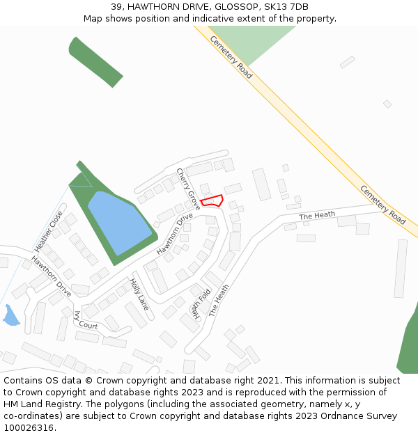 39, HAWTHORN DRIVE, GLOSSOP, SK13 7DB: Location map and indicative extent of plot