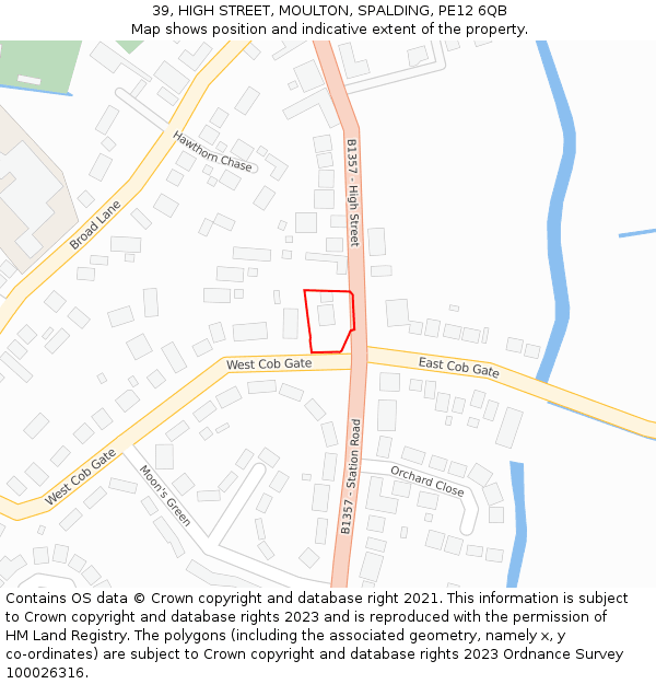 39, HIGH STREET, MOULTON, SPALDING, PE12 6QB: Location map and indicative extent of plot