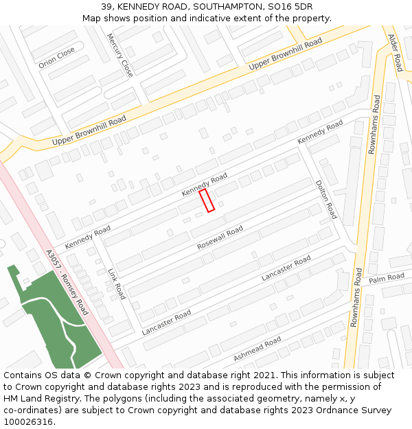 39, KENNEDY ROAD, SOUTHAMPTON, SO16 5DR: Location map and indicative extent of plot
