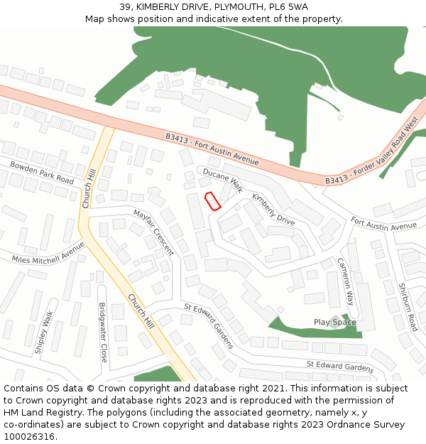 39, KIMBERLY DRIVE, PLYMOUTH, PL6 5WA: Location map and indicative extent of plot