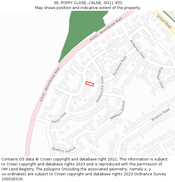 39, POPPY CLOSE, CALNE, SN11 9TD: Location map and indicative extent of plot