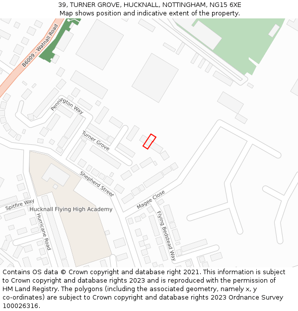 39, TURNER GROVE, HUCKNALL, NOTTINGHAM, NG15 6XE: Location map and indicative extent of plot