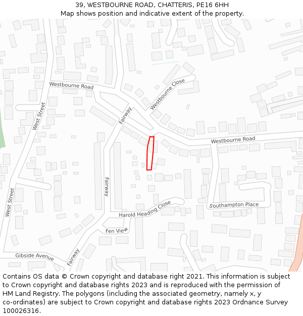39, WESTBOURNE ROAD, CHATTERIS, PE16 6HH: Location map and indicative extent of plot