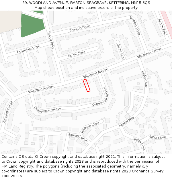 39, WOODLAND AVENUE, BARTON SEAGRAVE, KETTERING, NN15 6QS: Location map and indicative extent of plot