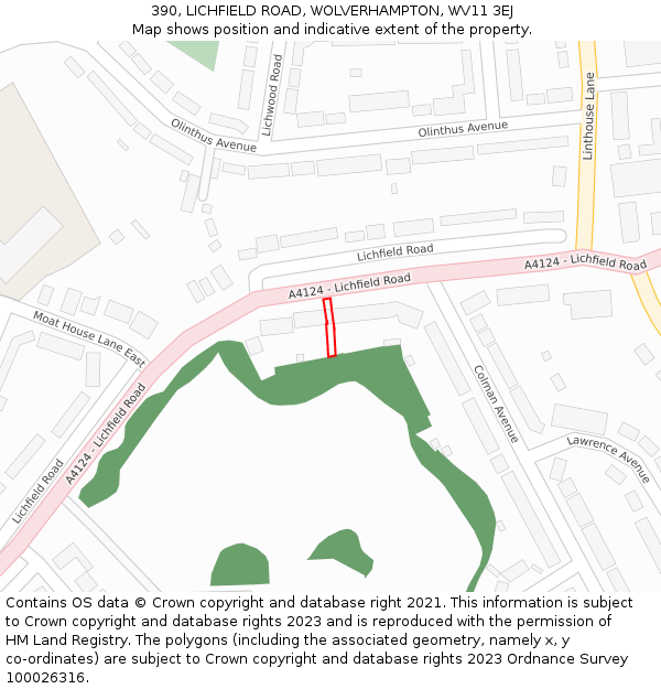 390, LICHFIELD ROAD, WOLVERHAMPTON, WV11 3EJ: Location map and indicative extent of plot