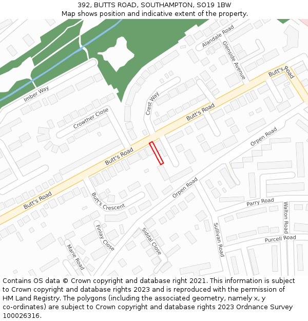 392, BUTTS ROAD, SOUTHAMPTON, SO19 1BW: Location map and indicative extent of plot