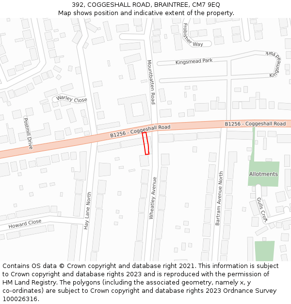 392, COGGESHALL ROAD, BRAINTREE, CM7 9EQ: Location map and indicative extent of plot