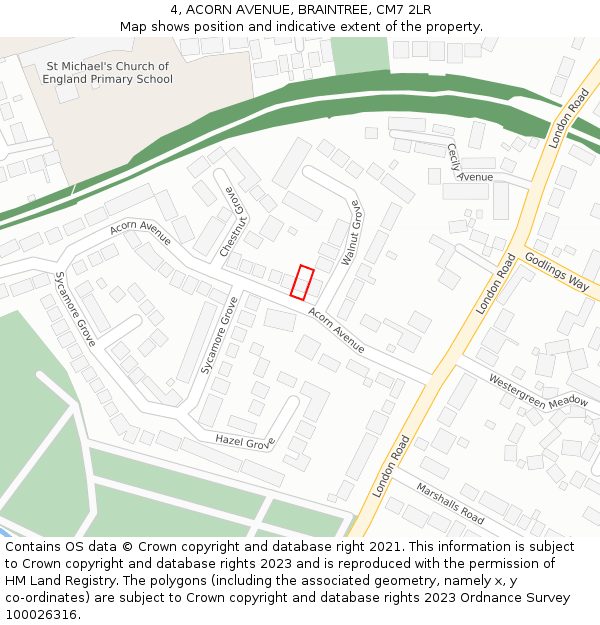4, ACORN AVENUE, BRAINTREE, CM7 2LR: Location map and indicative extent of plot