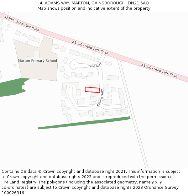 4, ADAMS WAY, MARTON, GAINSBOROUGH, DN21 5AQ: Location map and indicative extent of plot