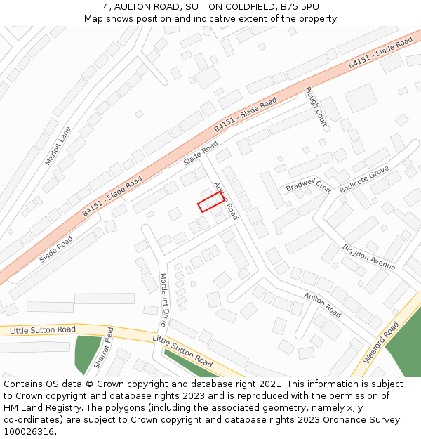 4, AULTON ROAD, SUTTON COLDFIELD, B75 5PU: Location map and indicative extent of plot