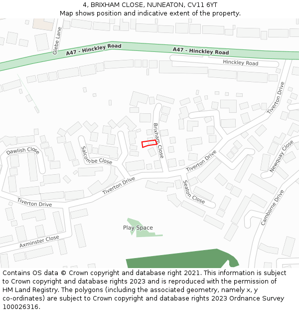 4, BRIXHAM CLOSE, NUNEATON, CV11 6YT: Location map and indicative extent of plot