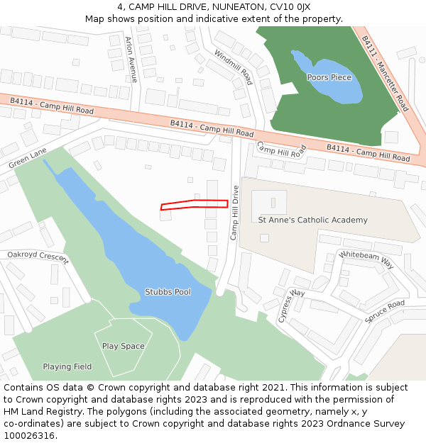 4, CAMP HILL DRIVE, NUNEATON, CV10 0JX: Location map and indicative extent of plot
